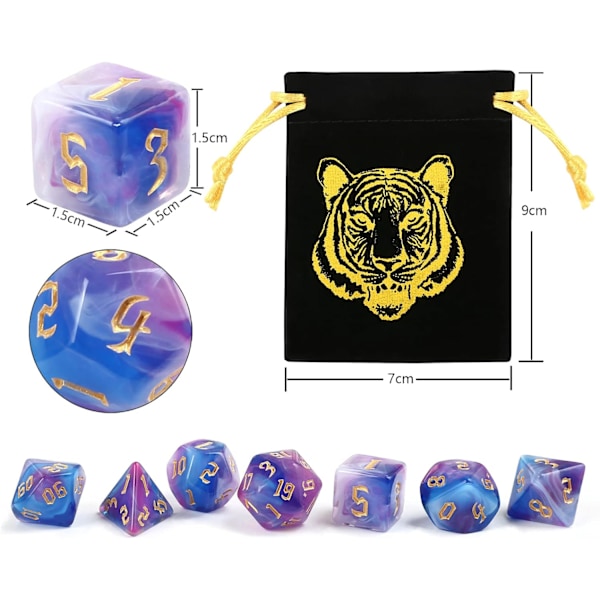 Monitahokas RPG-noppasarja 42 kpl Dungeons and Dragons -peliin, 6 kuviota, 6-sivuiset nopat noppapeleihin ja roolipeleihin, mukana 6 flanellipussia -C-C-C-C