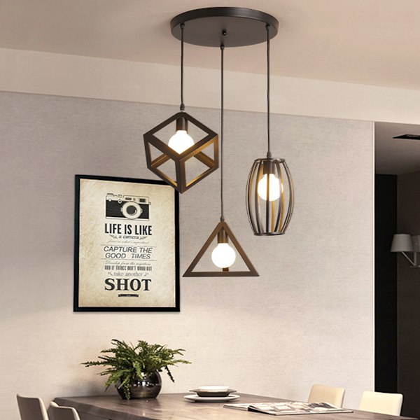 Retro Pendel Lysekrone E27 LED 40W Burform Industrielt Design Lampe Belysning Sort
