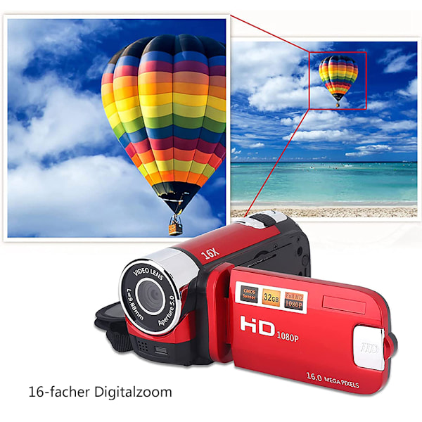 Videokamera, Full HD High Definition Digitalt Videokamera, 16x Zoom, COMS Sensor, 270° Rotasjon, 2.4\" Fargeskjerm, Videoopptak