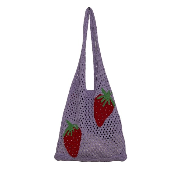 Strikket taske, mesh tote taske, hul taske, jordbær taske, uld taske, dametaske