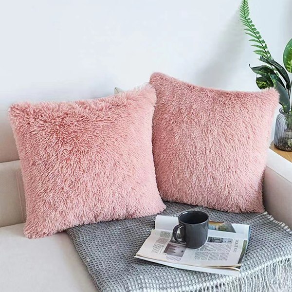 Set om 2 kuddfodral 60 x 60 cm rosa konstgjord päls pälskudde dekorativ dekorativ kudde gosig kudde fluffig soffkudde mjuk för soffa