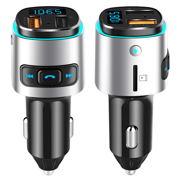 V5.0 Bluetooth FM-lähetin autoon, QC3.0 & LED-taustavalaistu langaton Bluetooth-sovitin musiikkisoitin/autosarja handsfree-puheluilla