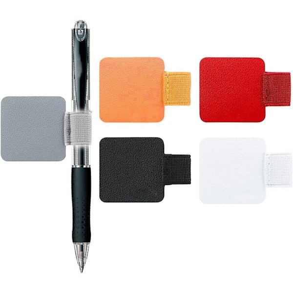 Pen Loop Holder, Pakke med 5 Pen Loops, Selvklæbende, Elastisk Gummibånd, Pen Holder Lavet af Læder, til Notesbog, Kalender, Clipboard, 5 Farver