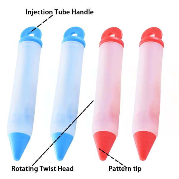 Kaka Dekoration Pen Kit, Silikon Mat Skriv Penna med 4 Mönster av Glasyr Piping Pen Tips