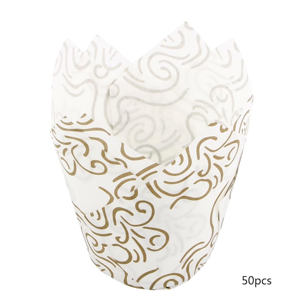50 stk. Mini Cupcake Forme Papir Runde Kagebageforme Muffin Cases Hjemmefest Bryllup (Hvid Guld)