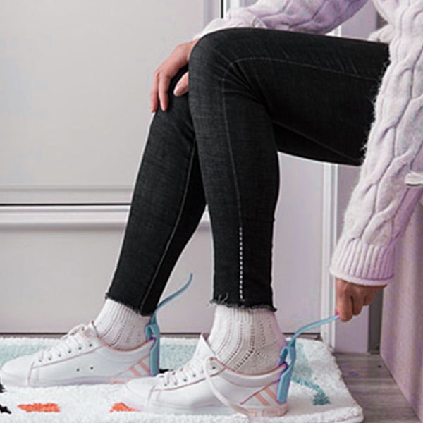 4PCS Lazy Shoes Hjälpare, Sock Slider Handled, Sko Lyft Hjälpare för Seniorer Äldre, Passar Alla Skor(Blå)