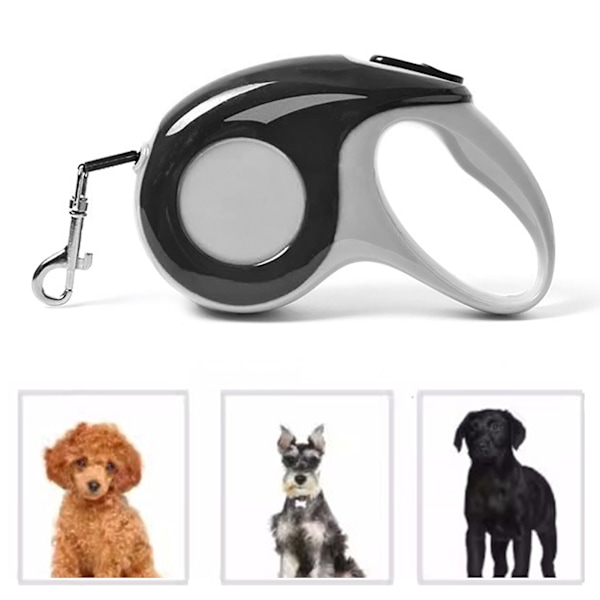 Rulleline til Hund Nylonbånd En Knap Lås Filtfri Hvalpe Gåline til Kæledyr 3 Meter Sort