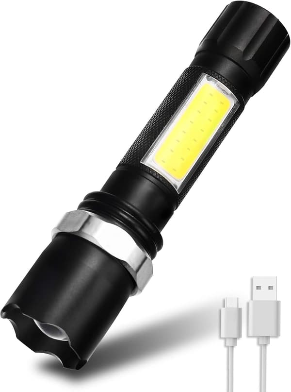 Ladattava LED-taskulamppu 600 lm, 3 tilaa, IPX5-vesitiivis