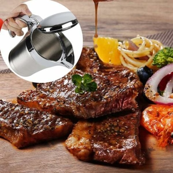 Såsbåt i rostfritt stål, dubbelisolerad termosås, såsbåt, såsservis med lock för servering av sås, vaniljsås, vaniljsås, dipp (750 ml)