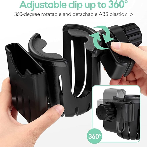 2-in-1 mukiteline rattaisiin, puhelintelineellä