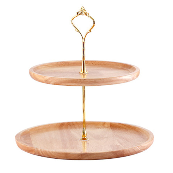 Fruktfat, trä, naturlig texturerad, enkel elegant stark hållbar matbricka tårta frukt serveringsbricka, 20+25cm dubbla lager