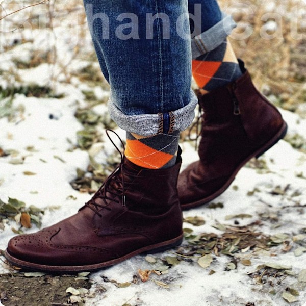 5 par herrstrumpor med roliga färgglada mönster, kammad bomull, crew socks