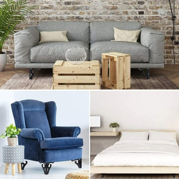Set om 4 moderna svarta metallmöbelben Bordsben Ersättningsben för soffa Triangulära bordsben med skruvar för DIY-projekt, soffa, bord, skåp