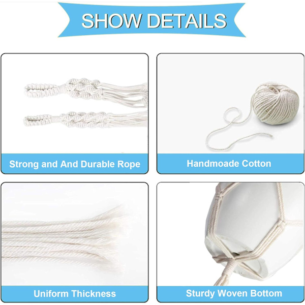 Macramé växt hängare, stark & utsökt Macramé växt rep hängare krukhållare - bomullsrep - 4 ben - handvävda Macramé blommor för balkong