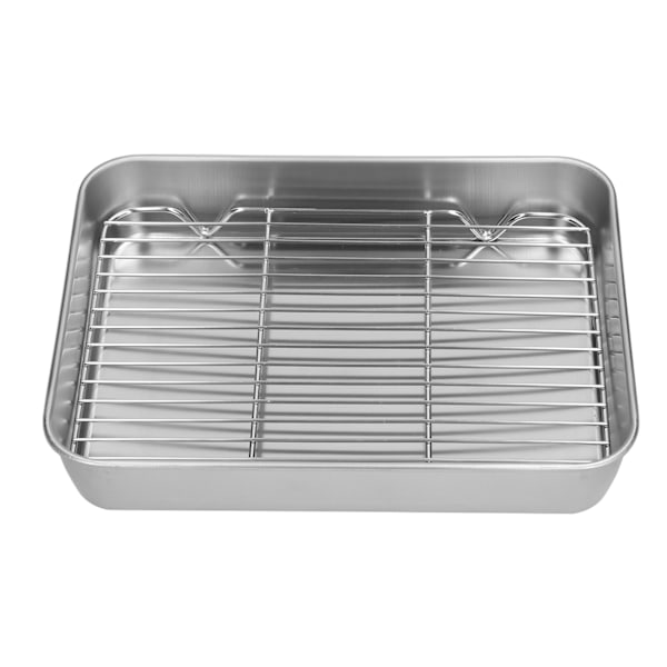 Stekepanne og ristsett i rustfritt stål, lett å rengjøre, rektangulær stekepanne med rist for matlaging og baking, 23,5x17,5x5cm