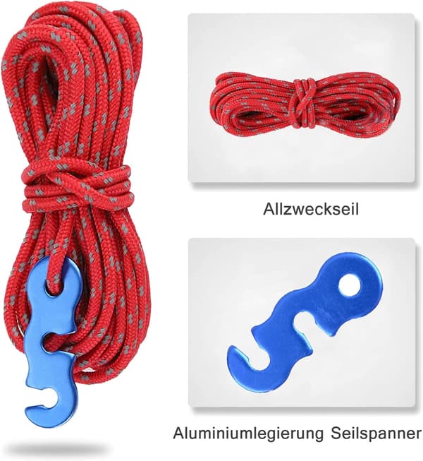 4 barduner, 4 meter teltline, Φ 3 mm campingline