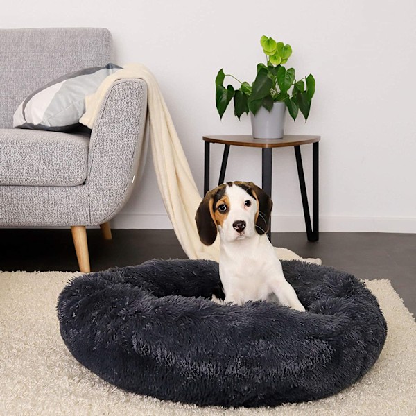 Hundeseng, Katteseng, Rund Donut Sofa til Små Hunde, Kattepude, Beroligende Plys Seng til Kæledyr, Indendørs Blød Komfortabel Sød Kunstpels