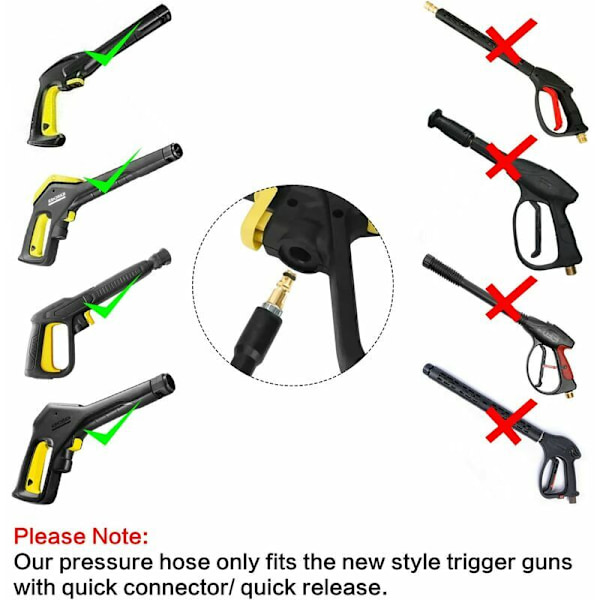 Slange til Kärcher K2 K3 K4 K5 K6 K7 højtryksrenser, fleksibel til Kärcher højtryksrenser med Click-Quick-Connect The wue System