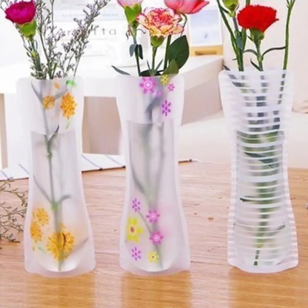 3 stk. Bærbare Miljøvenlige Blomster Søde Sammenklappelige Vase Bryllup Kontor Hjem Dekoration Tilfældig PVC Plastik Blomstervase