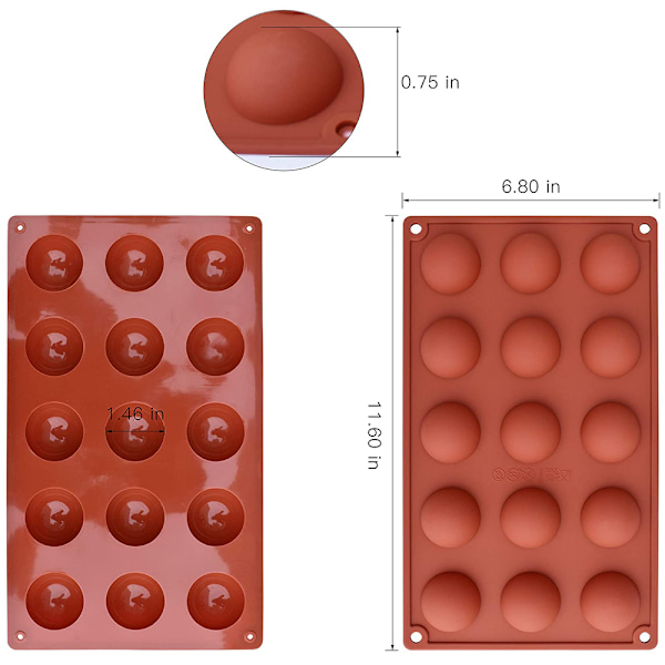 15-hulrums Halvkugle Silikoneform, 3 pakker Bageform til Fremstilling af Chokolade, Kage, Gelé, Kuppel Mousse