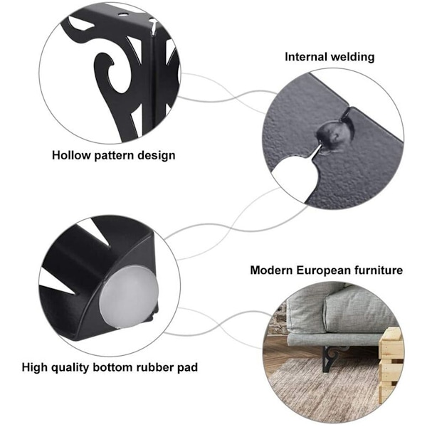 Set om 4 moderna svarta metallmöbelben Bordsben Ersättningsben för soffa Triangulära bordsben med skruvar för DIY-projekt, soffa, bord, skåp