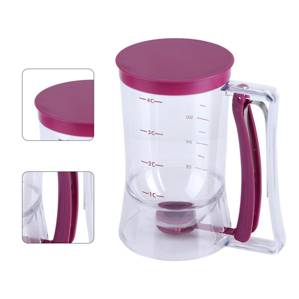 900 ml manuell smetdispenser för muffins, pannkakor, våfflor, mätkopp, köksbakningsverktyg, lila