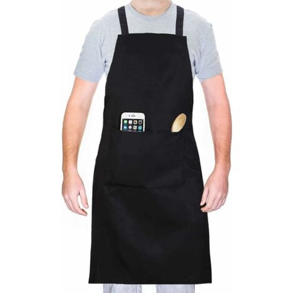 Svart Pro Vanntett Justerbar Ekstra lang smekke Forkle 2 Lommer Hjem Kjøkken Hage Restaurant Kafé Bar Bakeri Matlaging Kokk Baker Servitør Håndverk Unisex
