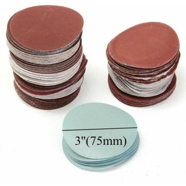 75 mm slibeskiver, sandpapirskiver, slibesæt 3 tommer slibeskiver, 100 stk.