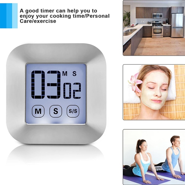 Touchscreen Digitalt køkkenur Magnetisk stopur LCD-display Elektronisk timer Æggeur med stativ, høj alarm, madlavningstimer