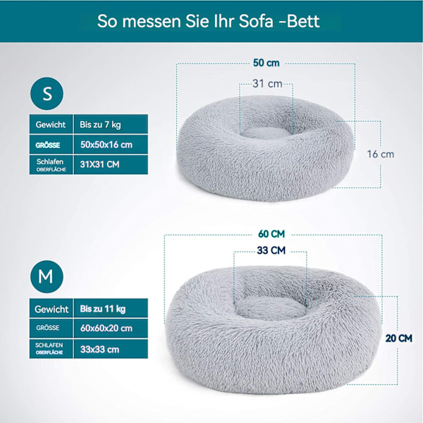 katteseng vaskbar fluffy hundeseng - katte soveplass for katter og små hunder, plysj kattepute rund koseseng størrelse i 50x50 / 60x60 cm, grå