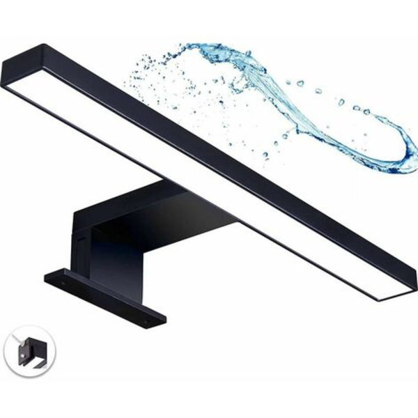 LED Baderomsspeillampe med Stikkontakt, Farge: Matt Svart, Overflatemontert Vegglampe, Skapbelysning, Klemmelampe, Kaldhvit, Lyskildeeffekt: 5