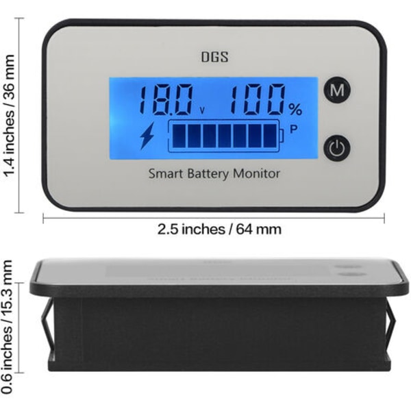 IPX7 Batterikapacitetsmonitor, DC 7-100 V 12 V 24 V 36 V 48 V Batterispänningsprocenttestare LCD-skärm LCD-skärm Bil