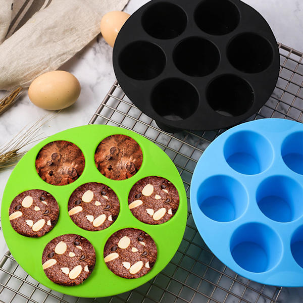 7-håls silikonmuffinsform, muffinsformar för airfryer för bakning av muffinsform - chokladform muffinstillverkare (blå)