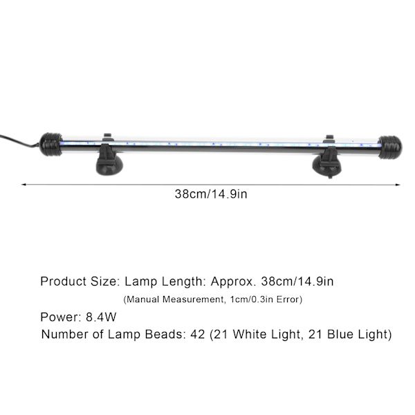 Akvarielys Vandtæt Akvariumbelysning med LED-lys 3 Tilstande Dæmpbar 100‑240V EU-stik 38CM