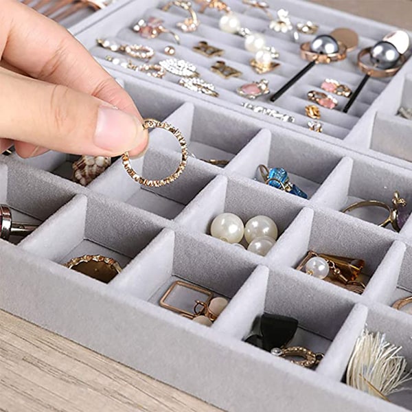 Handgjorda sammets smyckesbrickor stapelbara ringar örhängen armband arrangör förvaringsbricka (12/18/24 fack)