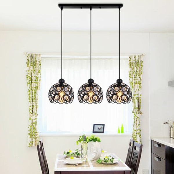 Pendellampe Moderne Krystall Lysekrone Metall Taklampe 3 Lamper for Soverom Stue Restaurant Svart