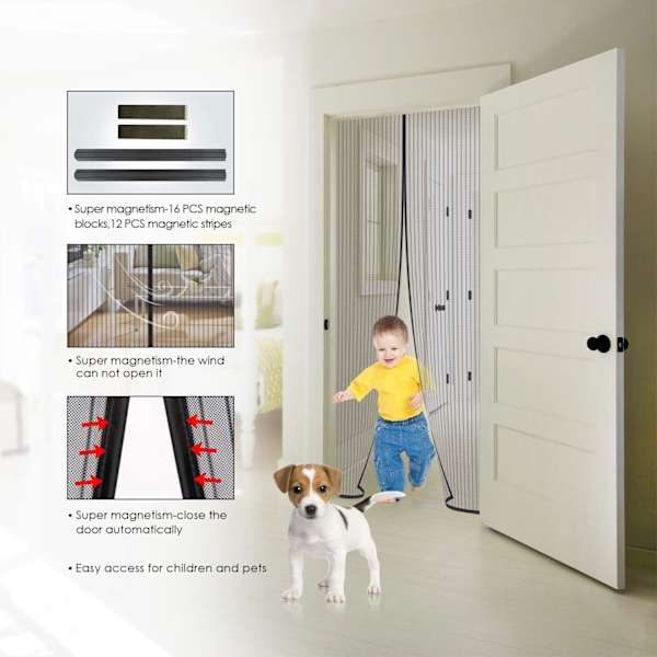 Magnetisk Myggenet Dør 120x220cm Automatisk Lukning Ultra Fint Masket Magnetisk Myggenet til Dør Anti Flue Dørgardin Selvklæbende Strimmel