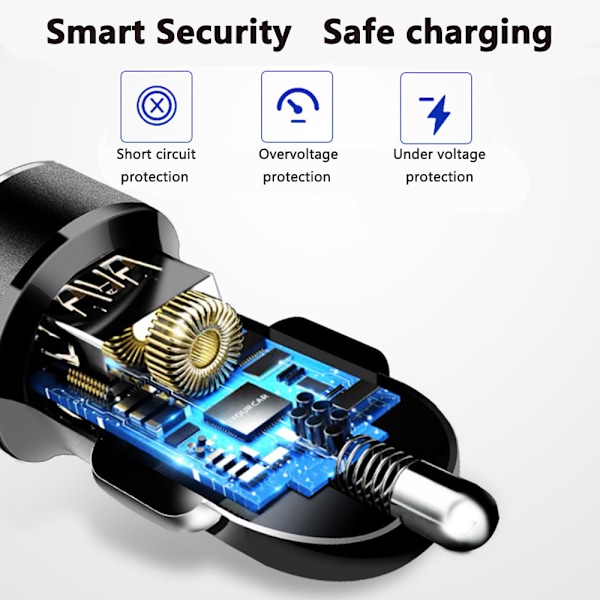 Biloplader Quick Charge 3.0 - Dobbelt USB 5.4A/30W Hurtig Biloplader Adapter - QC 3.0 3A + Smart IC 2.4A Sølv