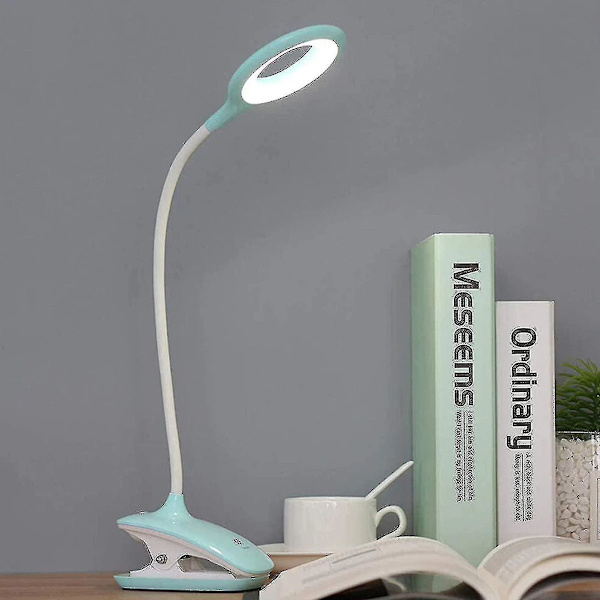 LED Clip-on Leselampe Dimbar Øyebeskyttelse Bordlampe Farge blå