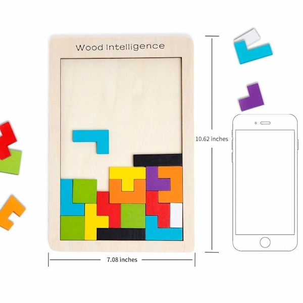 Tetris Tangram Træpuslespil Didaktisk Læringslegetøj Stk. Intelligens Pædagogisk Legetøj til Børn i Alderen 3 År og Op