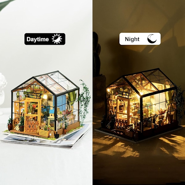 Miniature DIY Dukkehus Køkkensæt med Lys DIY Træ Mini Hus Model