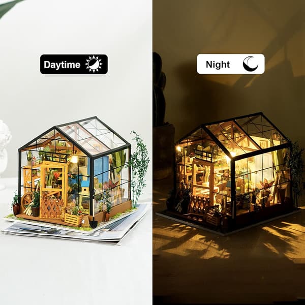 Miniatyr DIY Dockhus Köksset med Ljus DIY Trä Mini Hus Modell