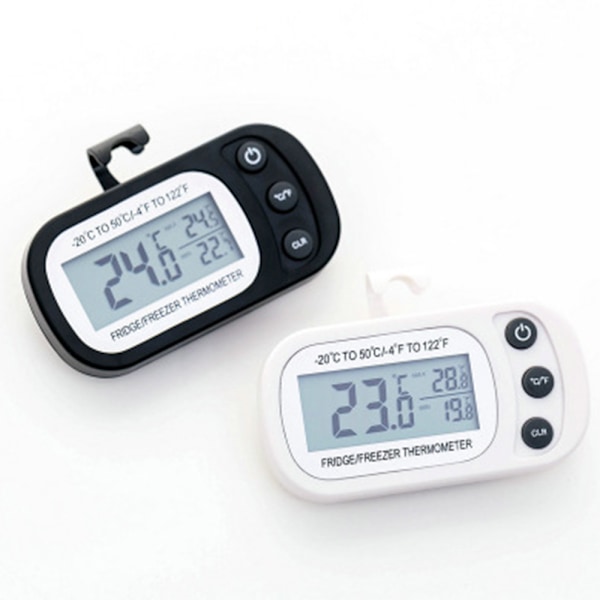 Vattentät kylskåpstermometer, digital frysrumstermometer, max/min-registreringsfunktion stor LCD-skärm och magnetisk baksida för kök,