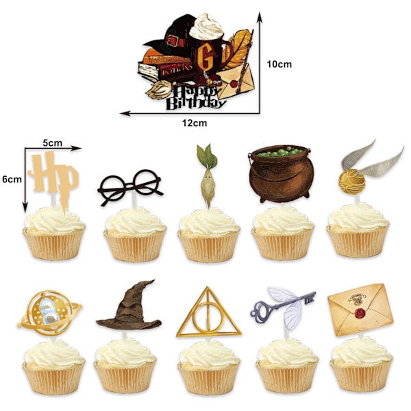 11 stk. Harry Potter Gratulerer med dagen kake toppers, Harry Potter kake toppers for gutter, Harry Potter bursdagskake dekorasjoner cupcake toppers for