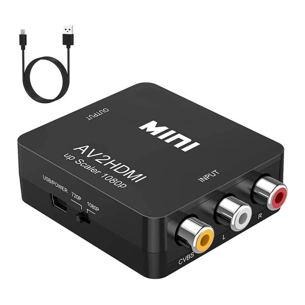 AV til HD Multimedia Interface Konverter 1080P Plug and Play RCA Komposit AV Adapter til Spillekonsol DVD Afspiller TV Sort