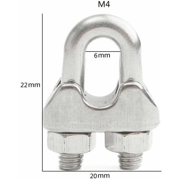 Sæt med 12 rustfri stålkabelbindere til metalkabeldiameter 4 mm (M4)