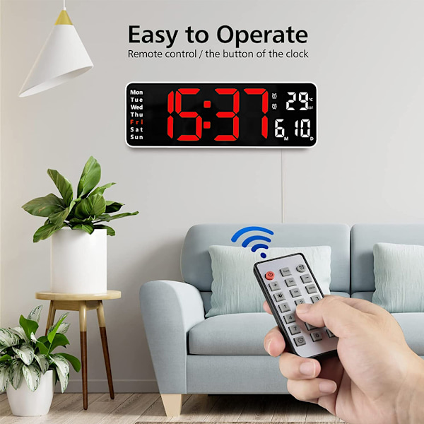 Dato og temperatur uge, stort display digitalt ur med tid