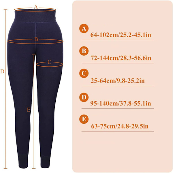 Termiska leggings för kvinnor med hög midja Opaque långa leggings med tjockt fleecefoder Varma vinterleggings Stretch leggings/byxor, Marinblå/Svart