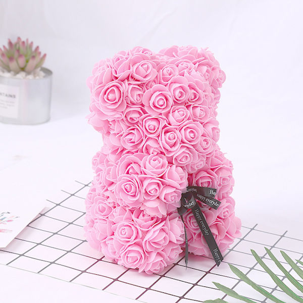 Rosbjörn i genomskinlig presentask - Alla hjärtans dag Mors dag (Rosa, 25 cm/10 tum)