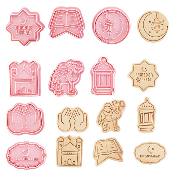 8 stk. Eid Kiks Form DIY 3D Forme til Fondant Kage Kiks Bagværk Fudge Ramadan Fest Dekoration, Pink